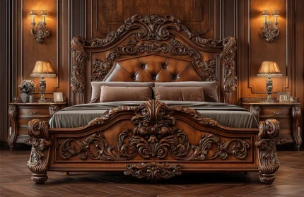 100% Teak Wood Hand-Carved Luxury Bed